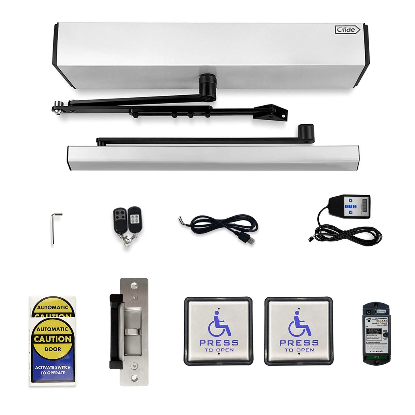 Olideauto Swing Door Operator Automatic for The Disabled,Commercial Smart WiFi Handicap Door Opener Wireless Olide-120B with Wireless Handicap Push Button&Receiver and DC12V 880lbs Electric Strike
