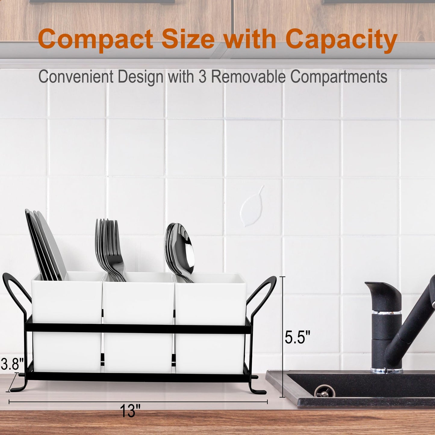 Czlizdyt Cutlery Holder with Drain Holes, Silverware Caddy for Party Countertop, 3pcs Bins Set Utensil Holders for Spoon and Fork, White