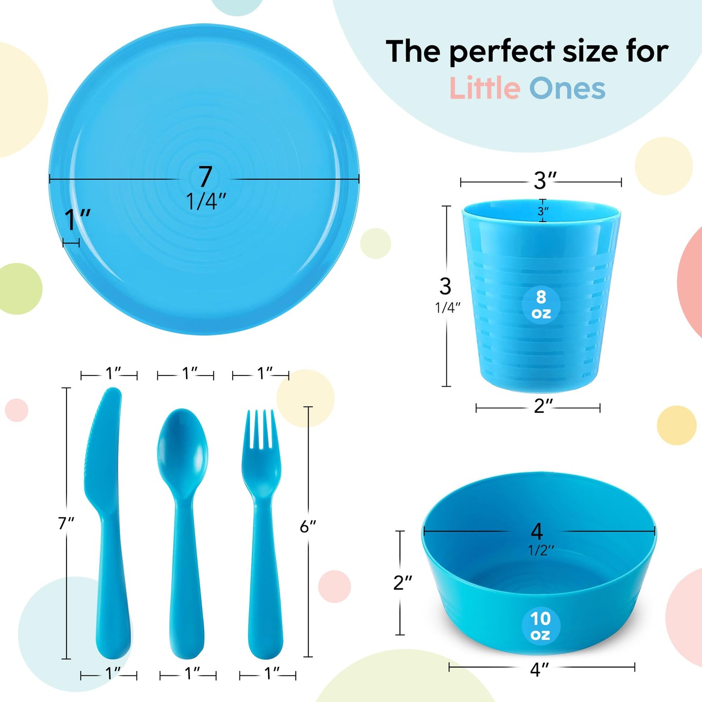 Plaskidy Kids Dinnerware Set for 4-24 Piece Plastic Childrens Dishes Dinnerware Sets Microwave/Dishwasher Safe BPA Free - Toddler Dinner Set Includes Kids Plates and Bowls Kids Cups Flatware Set