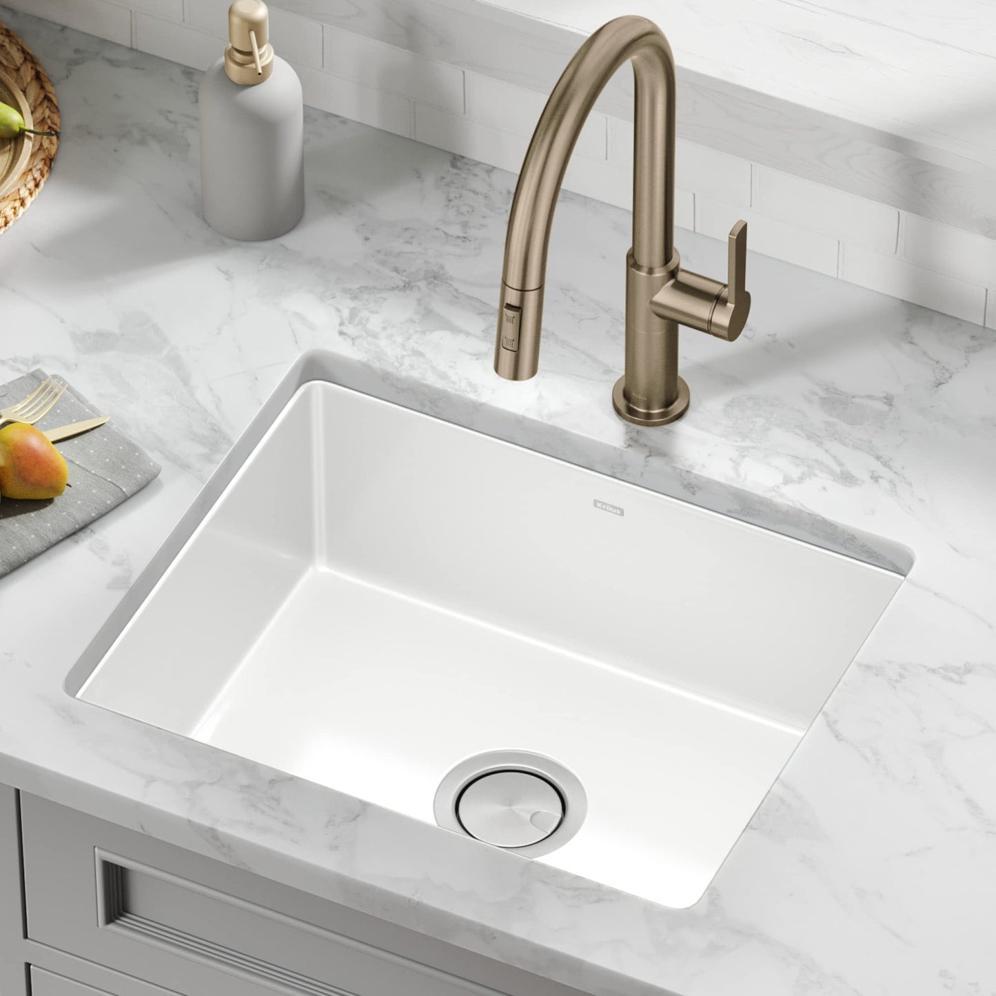 KRAUS Pintura 21-inch Porcelain Enameled Steel Undermount Single Bowl Kitchen Sink in White, KE1US21GWH