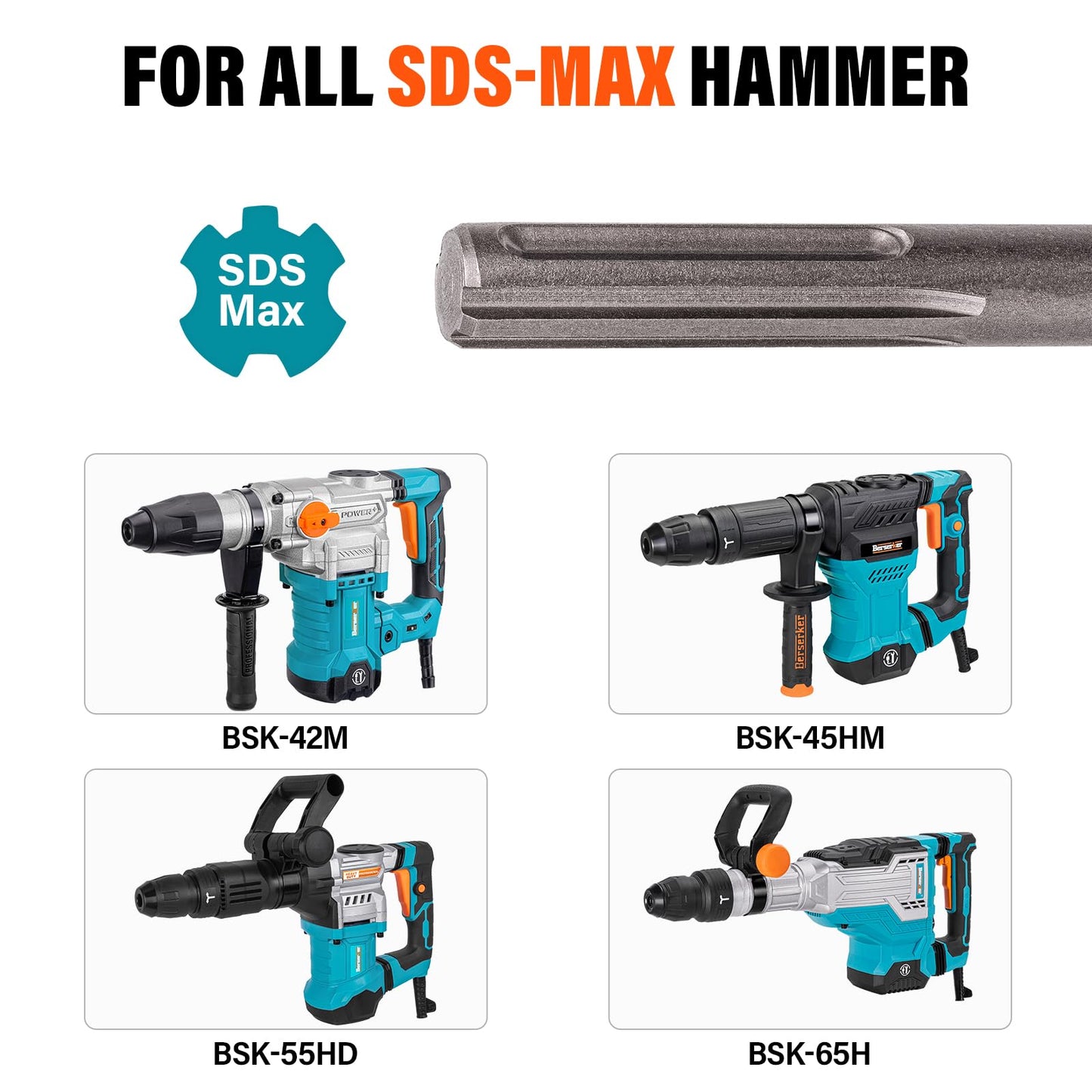 Berserker 25-Pound SDS-Max Demolition Jack Hammer with SDS Max Clay Spade, 4-1/2" x 18-1/2" Steel Shovel Bit