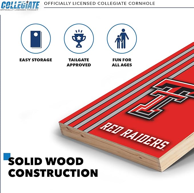 2' x 3' Solid Wood Cornhole Set with Direct Print HD Team Graphics – Great Gift for Any NCAA Fan! Bean Bag Toss Family Outdoor Games