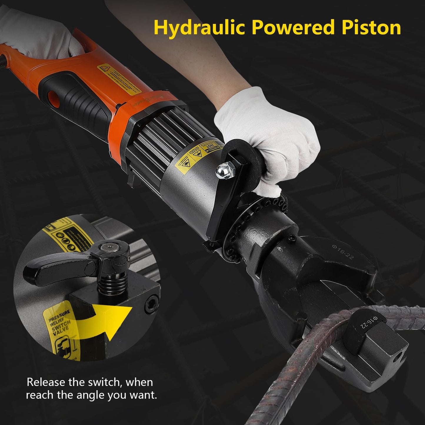 GarveeTech 1200W Electric Hydraulic Rebar Bender Tool,110V, Bending up to 7/8 in #7 22 mm Rebar, Bending Angle0-130°, Hand Held Bender Machine for Rod Steel Bar (1200W NRB-22)