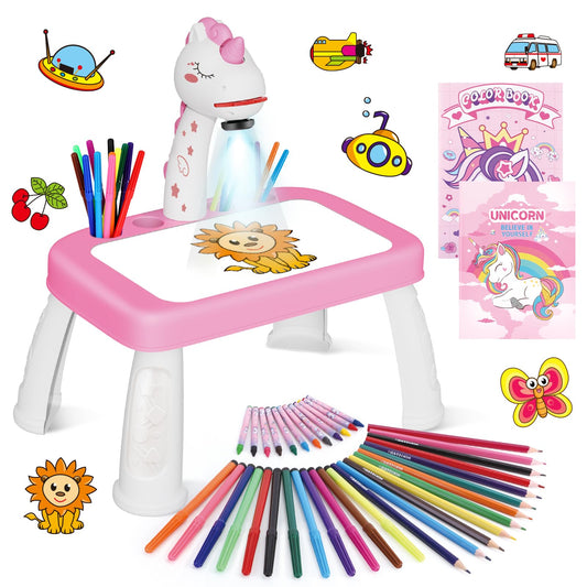 Drawing Projector for Kids, Art and Crafts, Drawing Board with Color Pens, Pencils, Crayons, Scrapbook, Unicorn Sticker Book, Ideal Toy for 3+ Year Old Girls & Boys (Unicorn Kit)