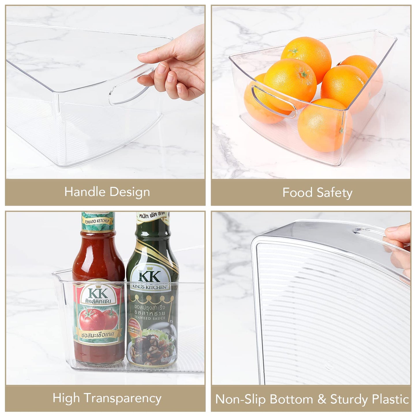 URALFA Lazy Susan Organizers Set of 8, 10"x 9.5"x 4" Corner Cabinet Organizer, Plastic Transparent Kitchen Cabinet Storage Bins with Handle, 4" Deep Container, 1/8 Wedge - Food Safe, BPA Free