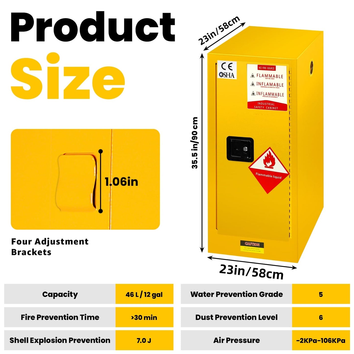 Flame Cabinet - OSHA/FM, 3-Point Lock & Leakproof Design | CE/ROHS Certified | Double-Walled Fireproof for Hazardous Material Storage, Gasoline Cans (35" x 23x 23)