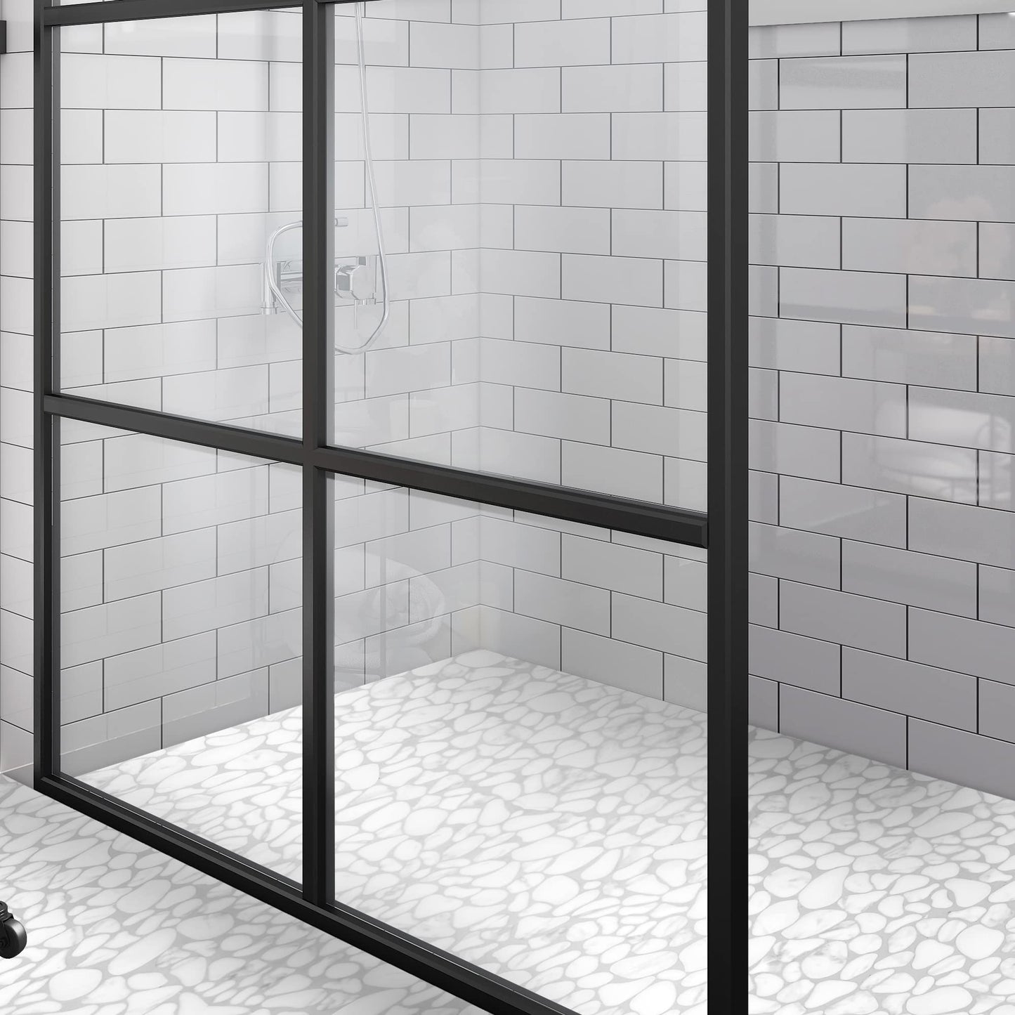 SUNWINGS 10-Sheet Pebble Tile for Shower Floor Border Kitchen Bathroom Backsplash, Carrara White Recycled Glass Marble Stone Looks Wall and Floor Tile, Covers 7.9 Sq. Ft