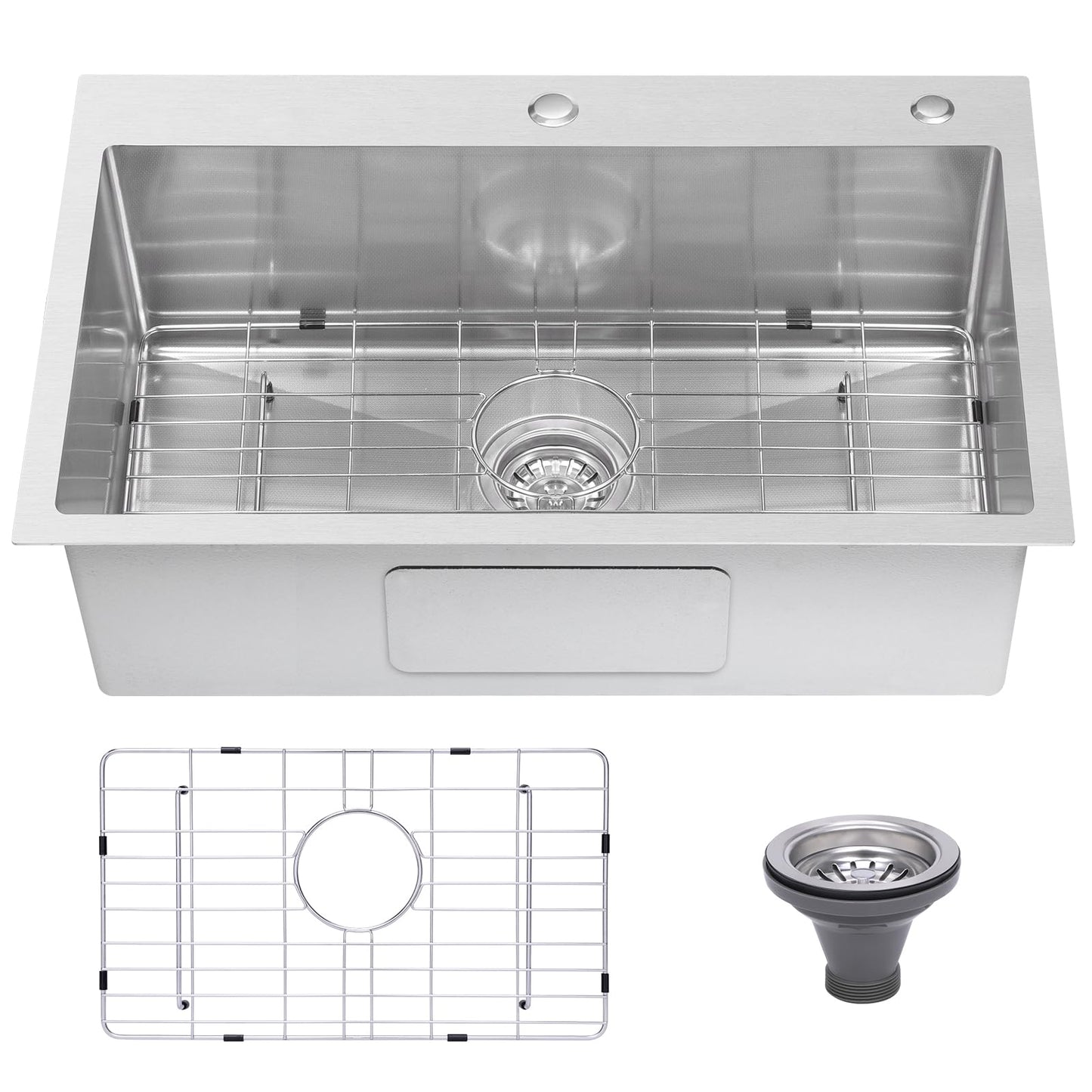 Beleeb Drop In Kitchen Sink 33x22", 9" Basin Depth, 18 Gauge Stainless Steel Sink, 3D Embossed Surface Finish Top Mount with Accessories