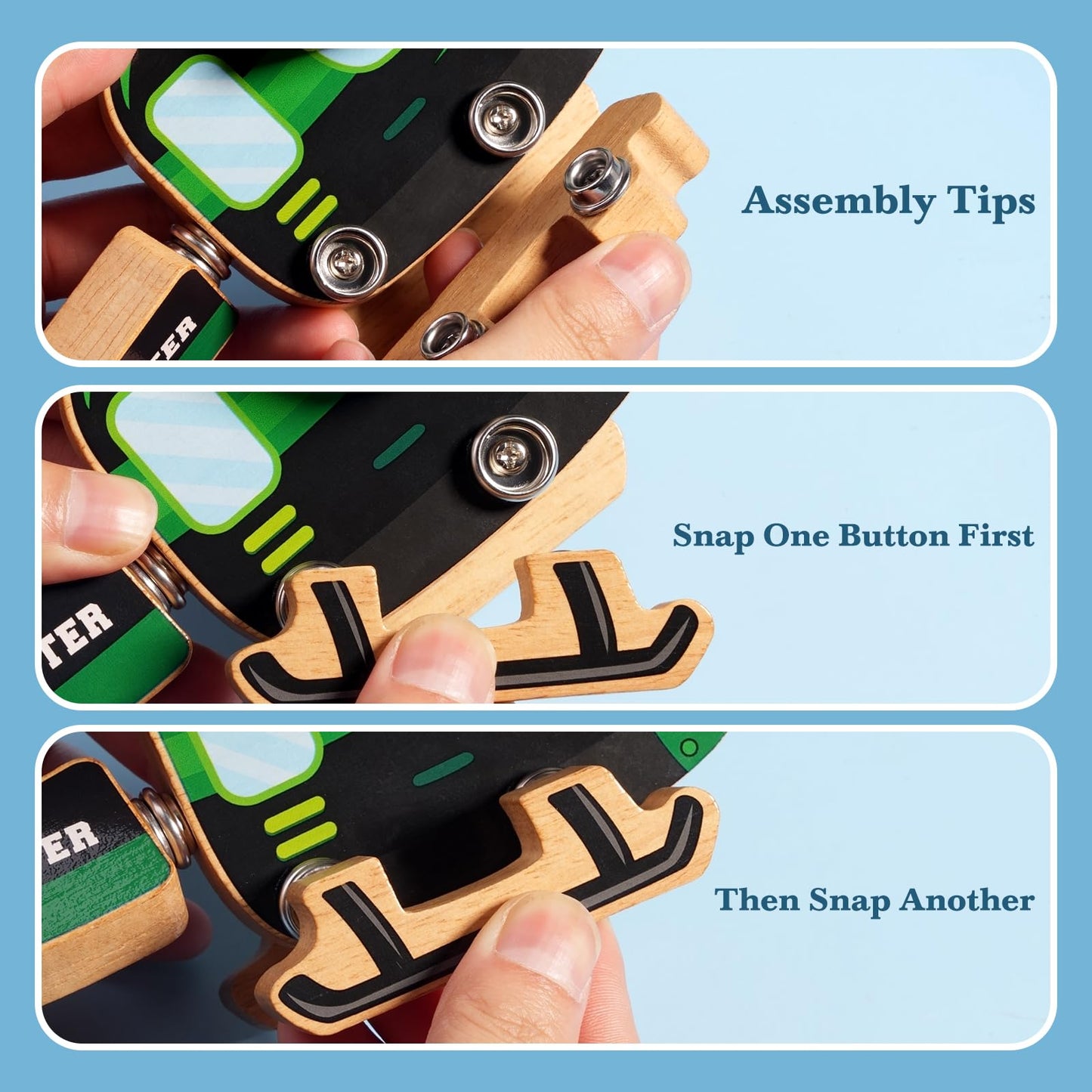 HUZU Emergency Vehicles 3D Puzzle Toy, Rescue Squad Wooden Snap Button Connection Building Blocks for Kids 3-8, Fire Truck Ambulance Police Car Helicopter Montessori Gifts for Preschool Children