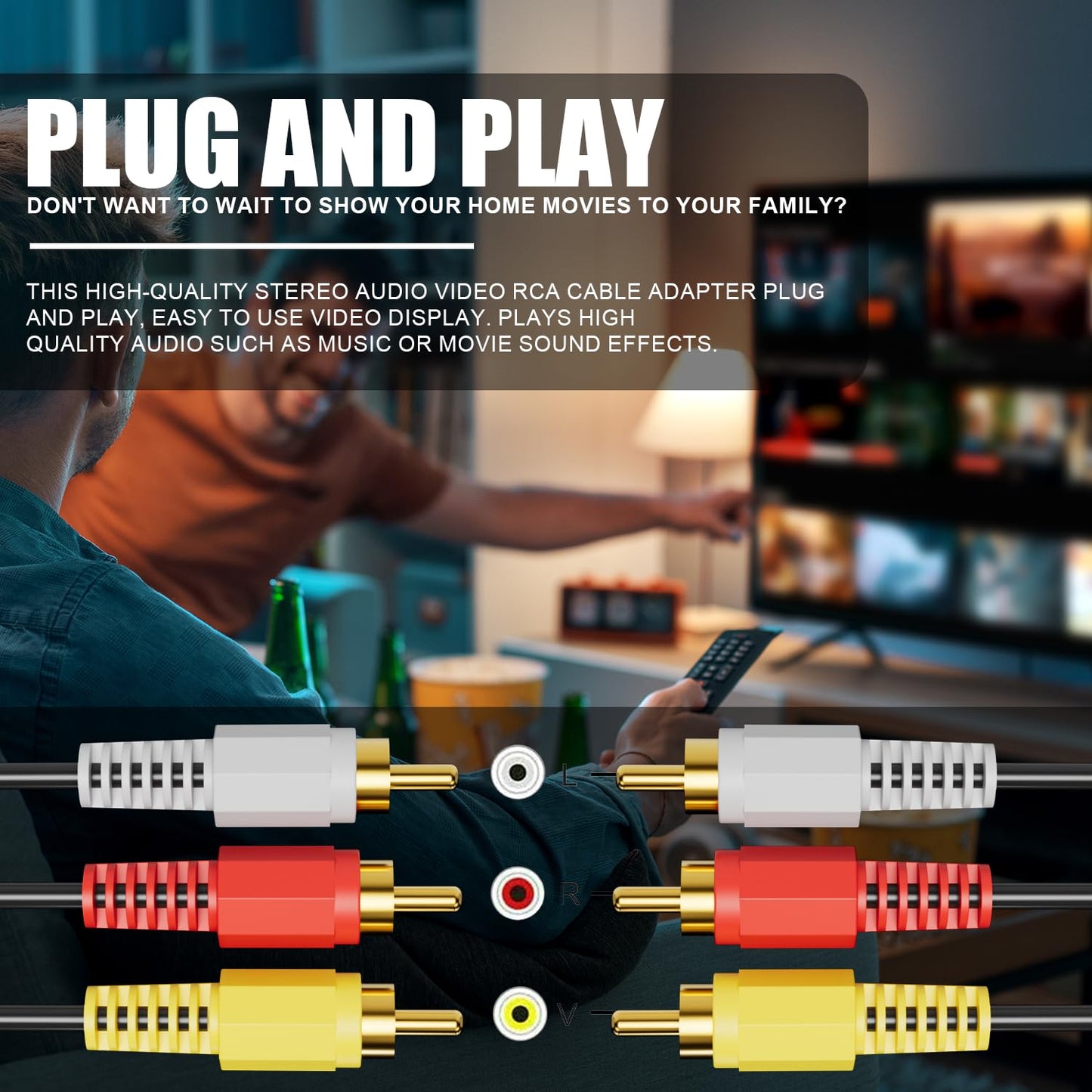 FAWETTY 5FT 3RCA 24K 3 3 Cable Audio Video Gold Plated Connecting Audio Video Components AV Male to Male Cable for Home