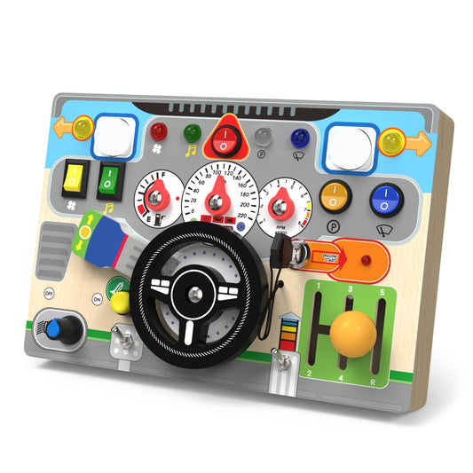 IFMCGEL Toddlers Busy Board with Led Light Switch Montessori Wooden Educational Toys for Baby Boys Age 3 4 5 Year Old, Fidget Board Sensory Toy Preschool Learning Fine Motor Skills