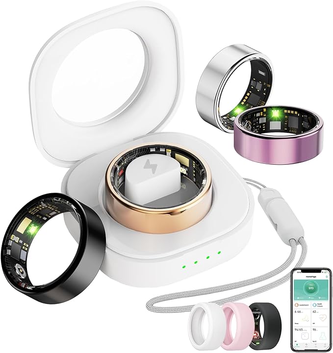 Smart Ring For Women Men, Health Tracker with Heart Rate/Blood Oxygen/Blood Pressure/Sleep Monitoring/Step Counting, IP68 Waterproof Fitness ring, No App Fees for iPhone & Android (Silver, 11#)