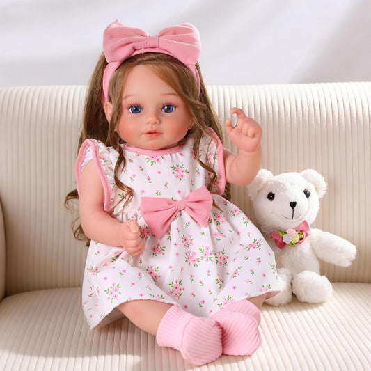 BABESIDE Lifelike Reborn Baby Dolls 20 Inch Realistic Baby Doll Brown Hair Girl Handmade Real Life Newborn with Clothes and Toy Accessories Gift for Kids Age 3+