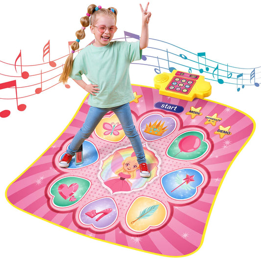 YESHIN Dance Mat, Rhythm Step Play Mat with LED Lights, Oversized Sensitive Buttons, 8 Songs & 7 Volume Levels, 3 Modes, Dance Game Toy Pad, for Kids Girls 3-12 (Pink)