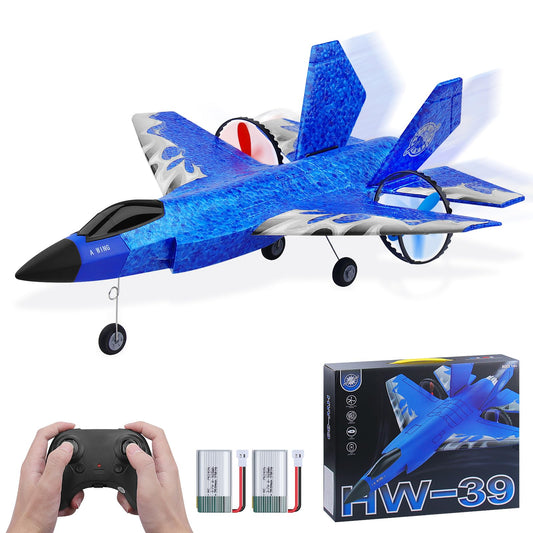 Beffkkip RC Plane 2CH RC Airplane Toys HW39 Fighter 2.4GHz Remote Control Plane RTF for Beginner, Kids and Adults F35 Aeroplane with Night Lights USB Charging (Blue)