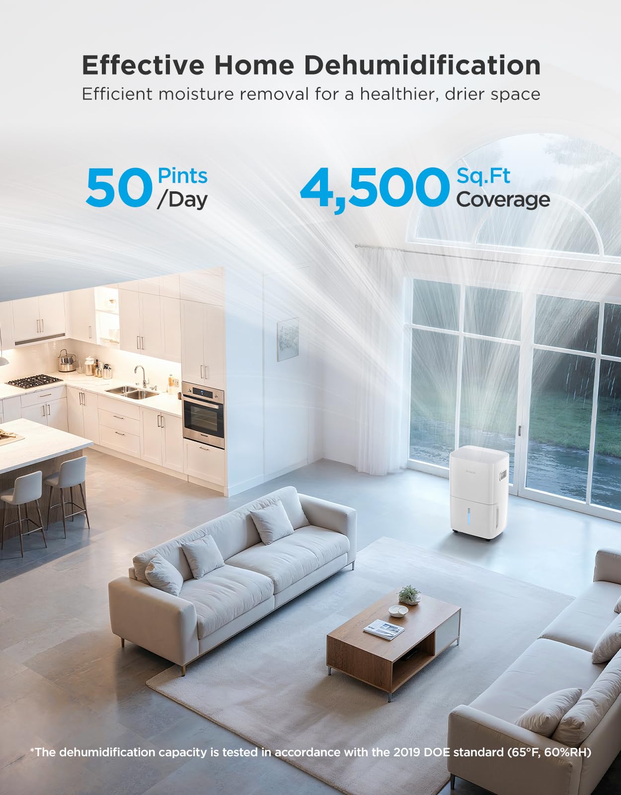 GoveeLife Dehumidifier for Home 4,500 Sq. Ft. 50 to 137 Pint with Pump, Drain Hose, Smart Dehumidifier for Basement with Humidity Control, Auto Shut Off/Defrost, 5 Modes, Bedroom, Bathroom, Garage