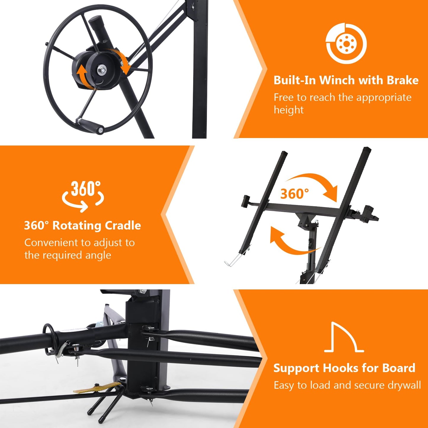 Rovibek Drywall Lift 11FT, Drywall Jack Lift for Ceiling, 360° Adjustable Drywall Panel Hoist, 150LBS Heavy Duty Drywall Lifter, Foldable Sheetrock Lift, Drywall Lift for Home Improvement (Black)