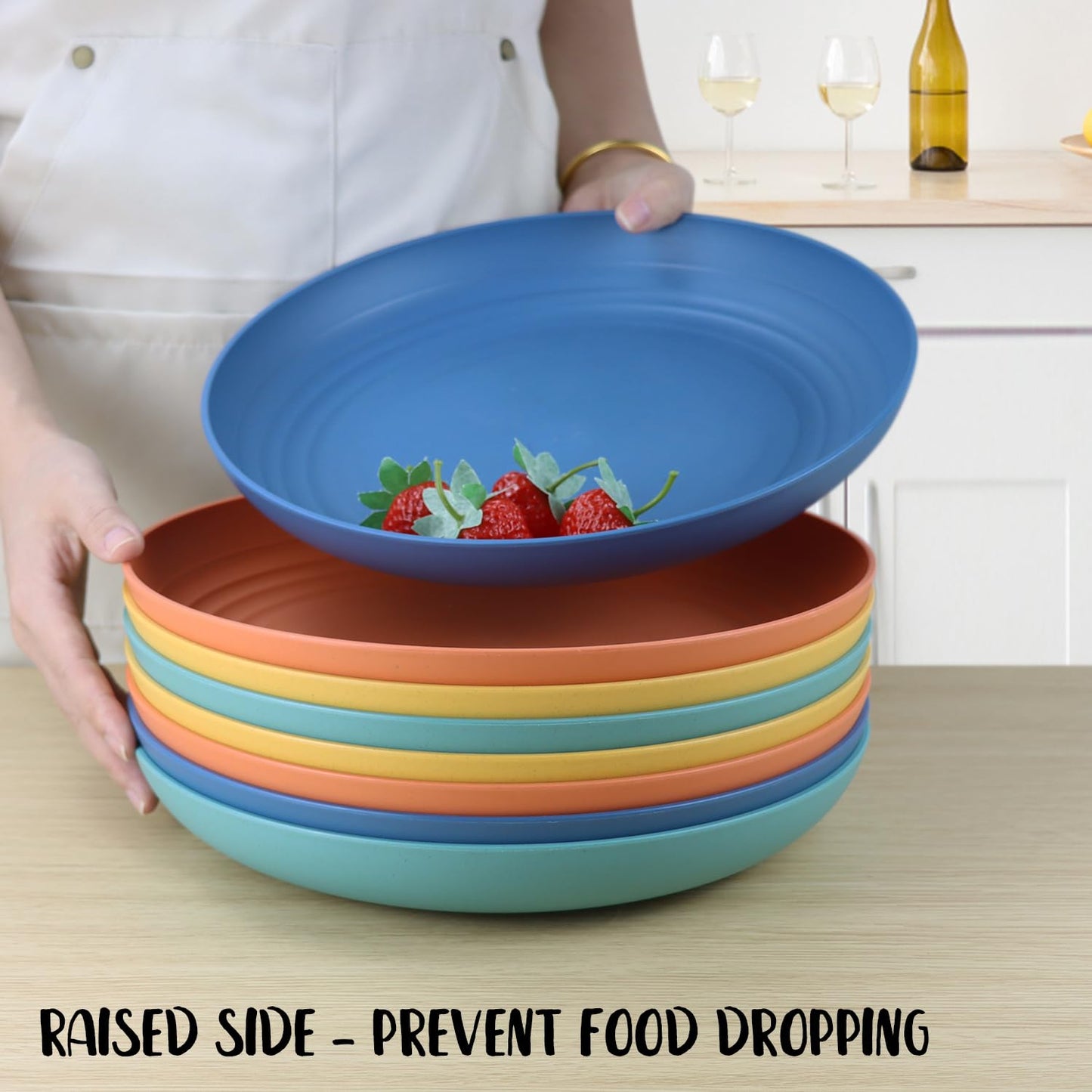 BUSOKIP 11 Inch Large Wheat Straw Plates 8 Pieces, Unbreakable Dinner Plates Reusable Plastic Plates Alternatives, Microwave Safe Plates for Kitchen, Plates Set of 8 (Multicolor)