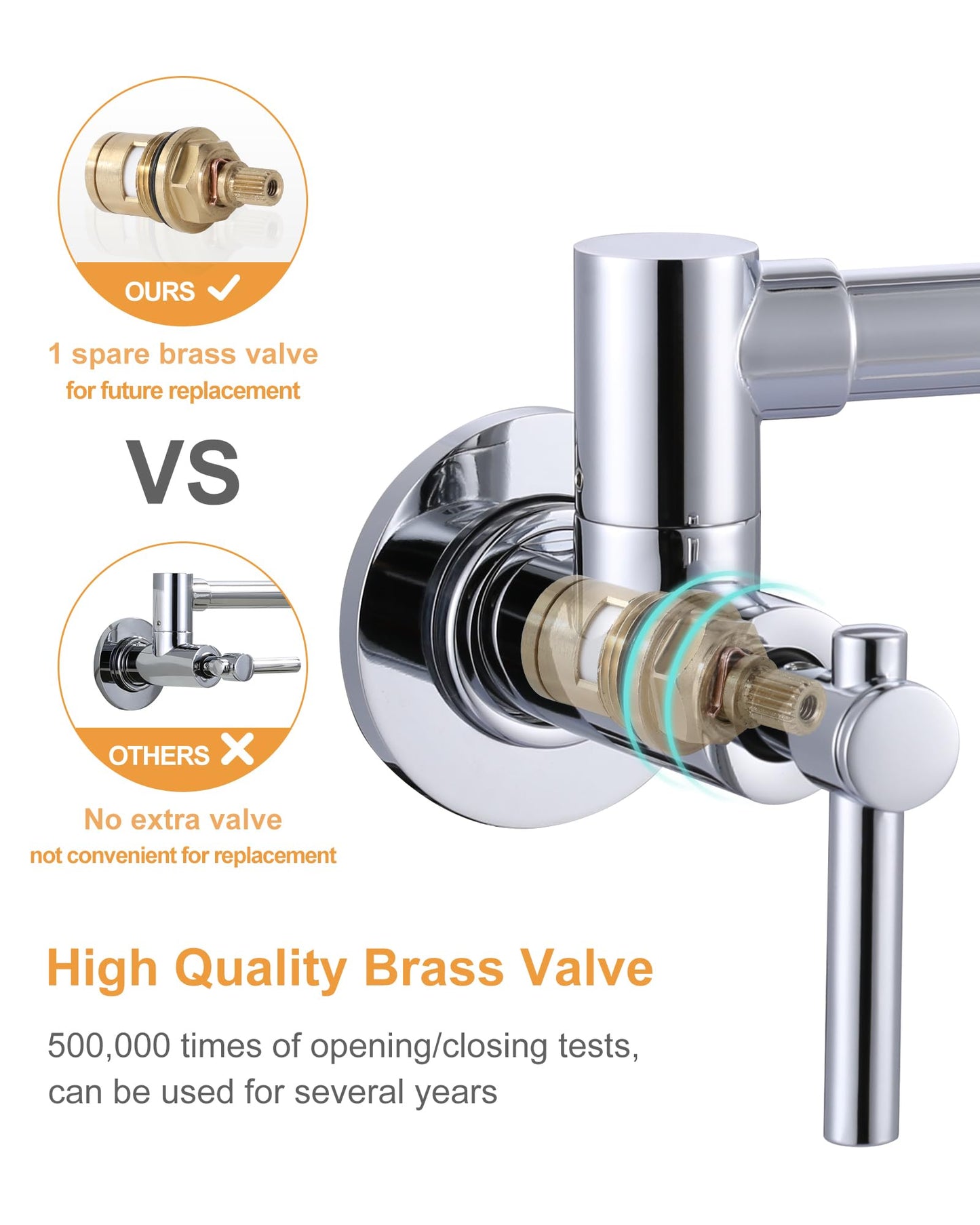iVIGA Wall Faucet, Pot Fillers Wall Mount for Kitchen, Solid Copper Chrome Pot Filler Single Hole Folding Faucet with Double Joint Swing Arm Pot Filler Over Stove