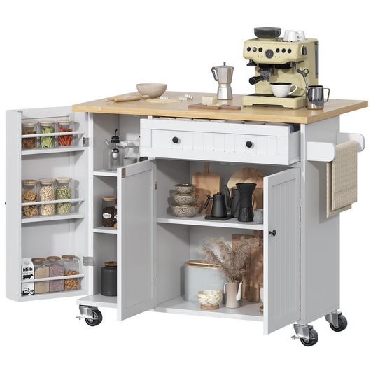 Bigbiglife Kitchen Island with Drop Leaf, Island Table on Wheels with Storage Cabinet, Modern Sideboard Buffet with Doors, Rolling Kitchen Island Cart for Dinning Room,White