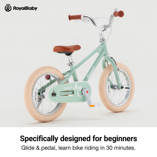 RoyalBaby EZ Kids Bike,14 Inch Convertible Balance to Pedal Bike for Boys & Girls,Beginner Bicycle for Ages 3-5 Years,Green