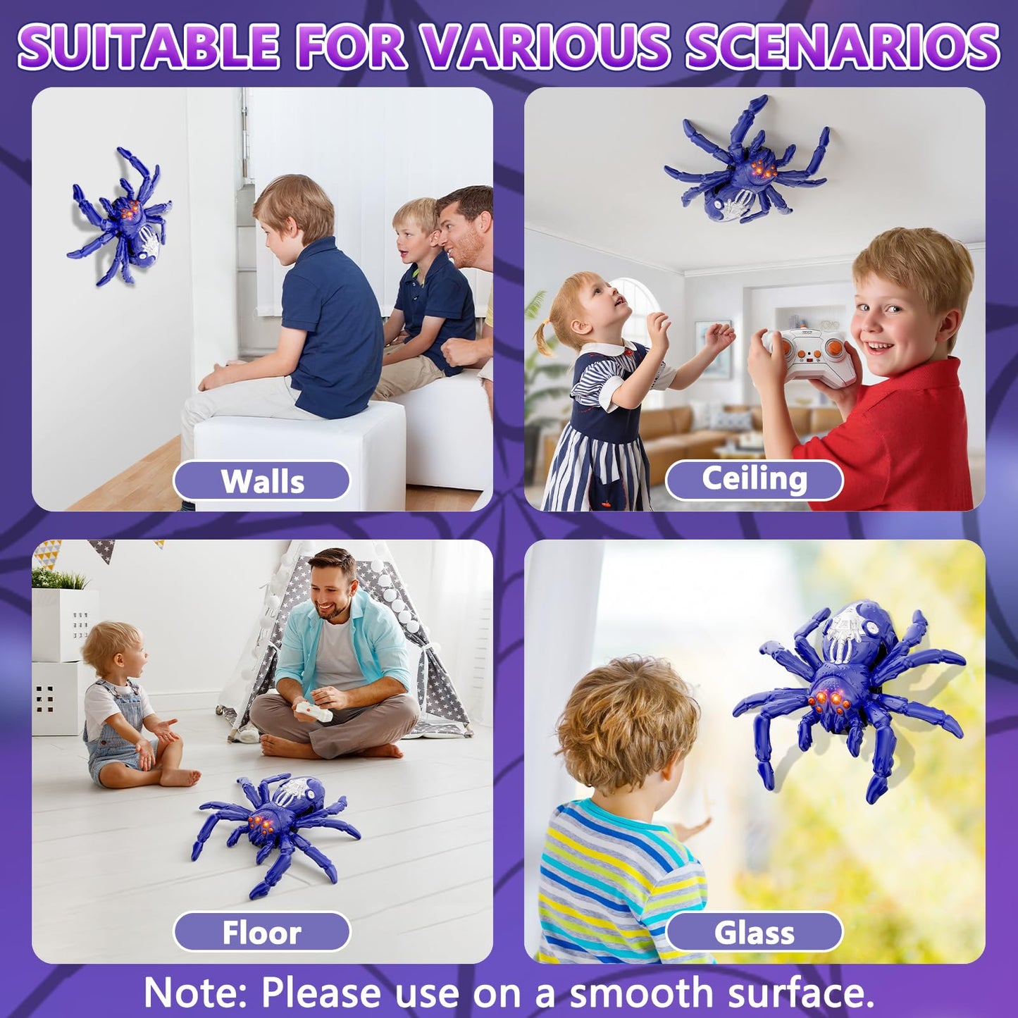 Infowush Wall Crawler Spider, Rechargeable Remote Control Robot Kids Toys, 360° Rotating RC Wall Climbing Spider with LED Eyes Toys for Boys Girls Ages 3 & Up, Birthday Gifts for 3-12 Year Old Boys
