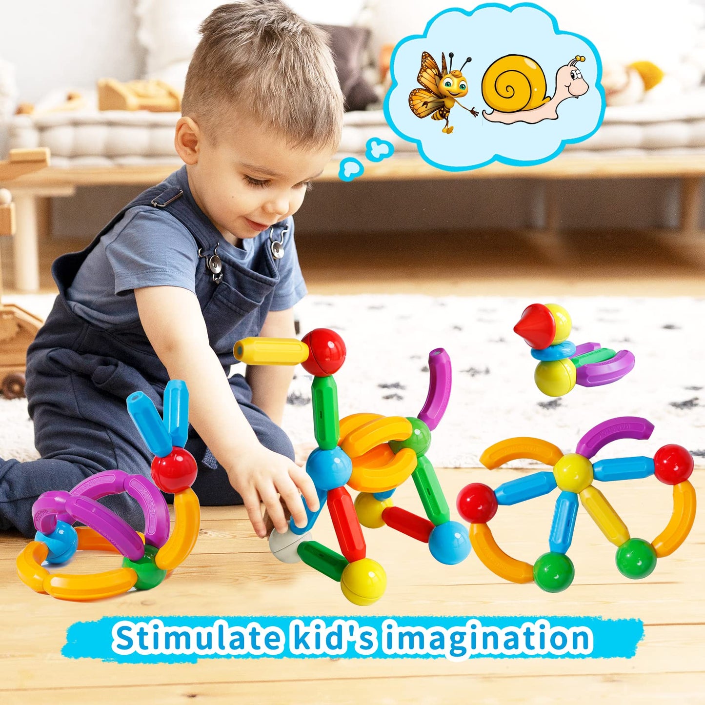 TOKBLOK Magnetic Blocks for 3 Years Old Girls Boys Magnetic Building Sticks Preschool Educational Learning STEM Toys Toddler Montessori Magnet Toys Kids Gift - 76Pcs Starter Set