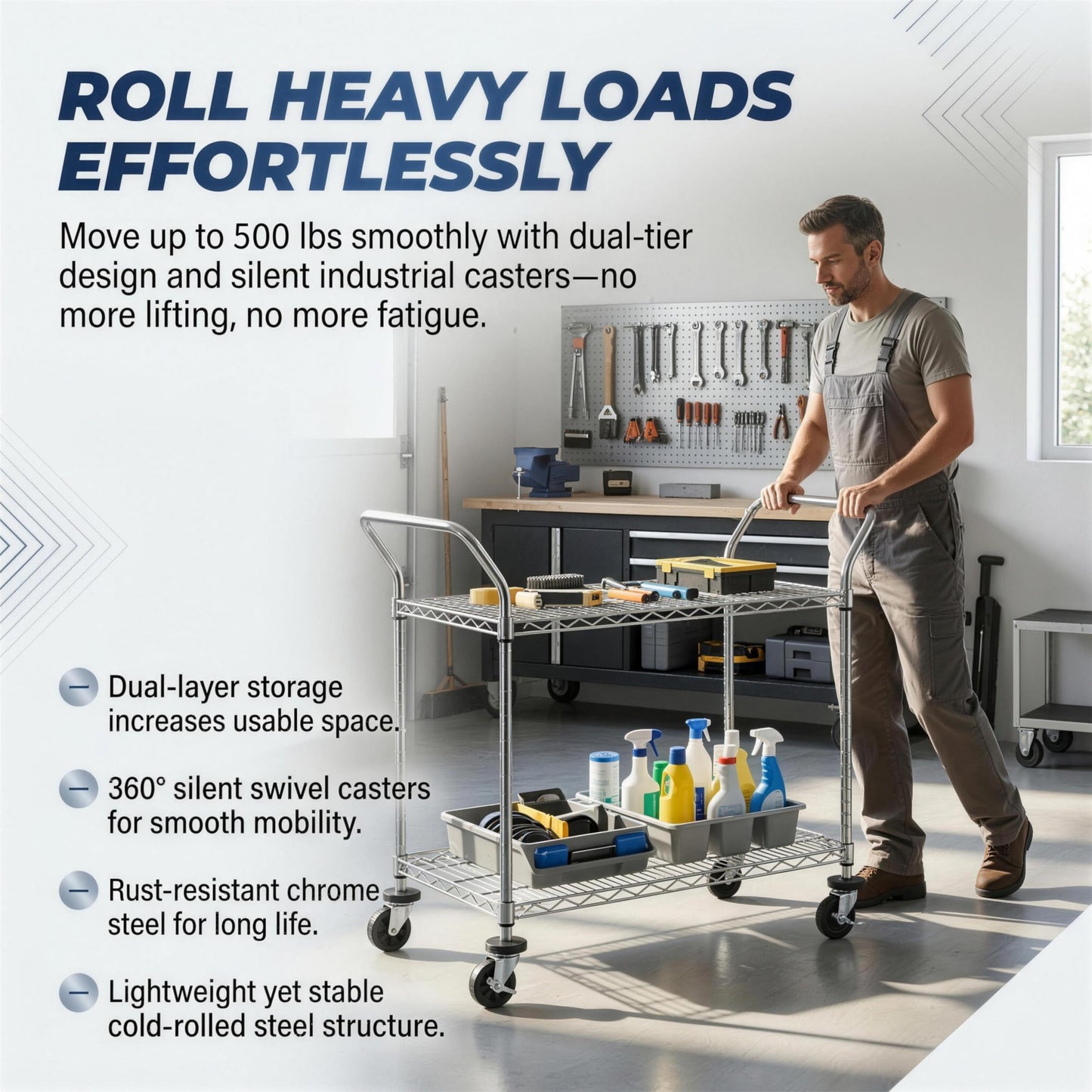 Finnhomy 3-Tier Commercial Grade Rolling Cart, Heavy Duty Utility Cart with Wheels and Handles, Metal Kitchen Carts on Wheels with 500 lbs Capacity, Shelf Size 20" D x 36" W, NSF