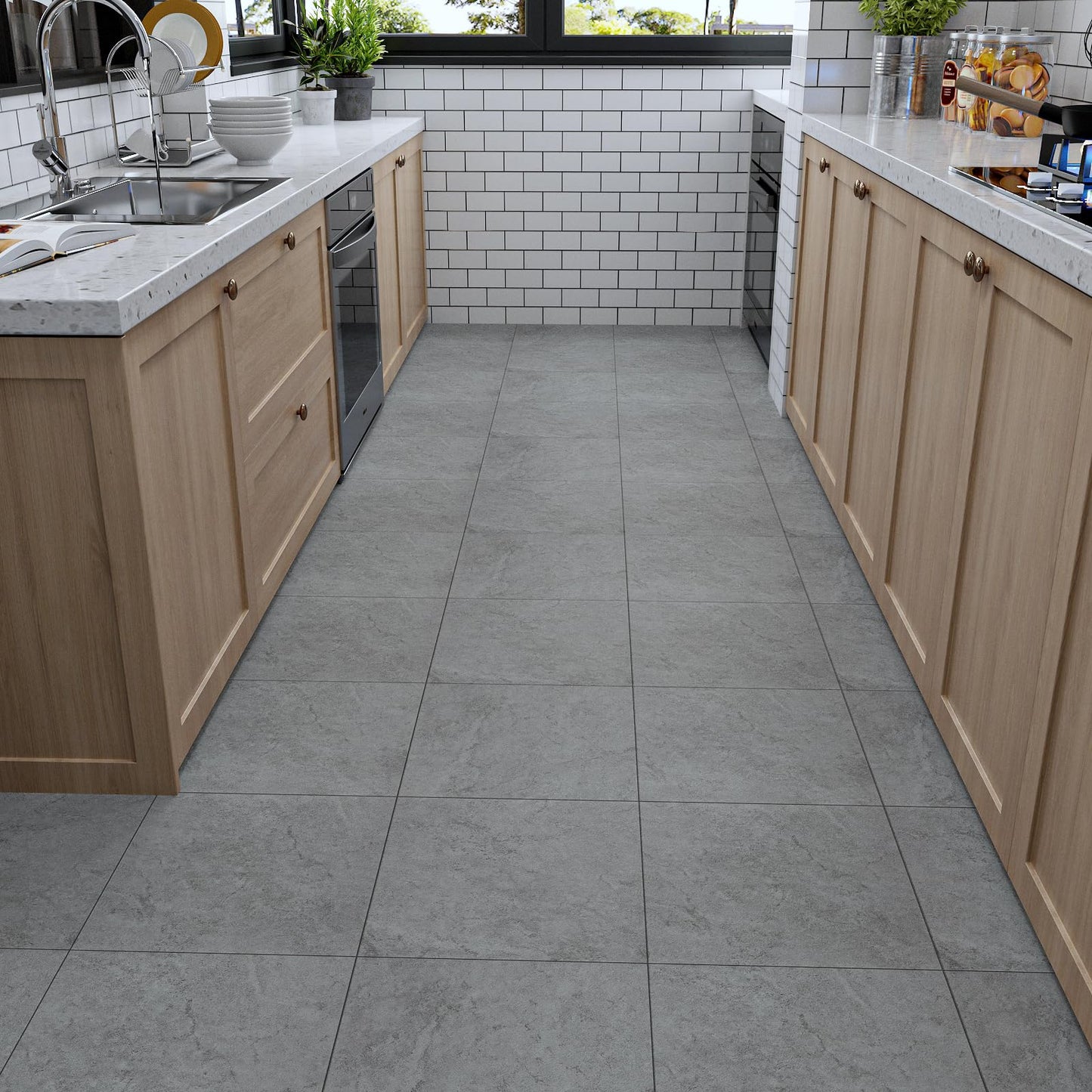 VaryStyle 12"x12" Grey Concrete Peel and Stick Floor Tiles Vinyl Flooring Waterproof Sticky Tiles for Floor Self Adhesive Removable Stick on Floor Tile for Kitchen Bathroom Basement Flooring 6 Tiles
