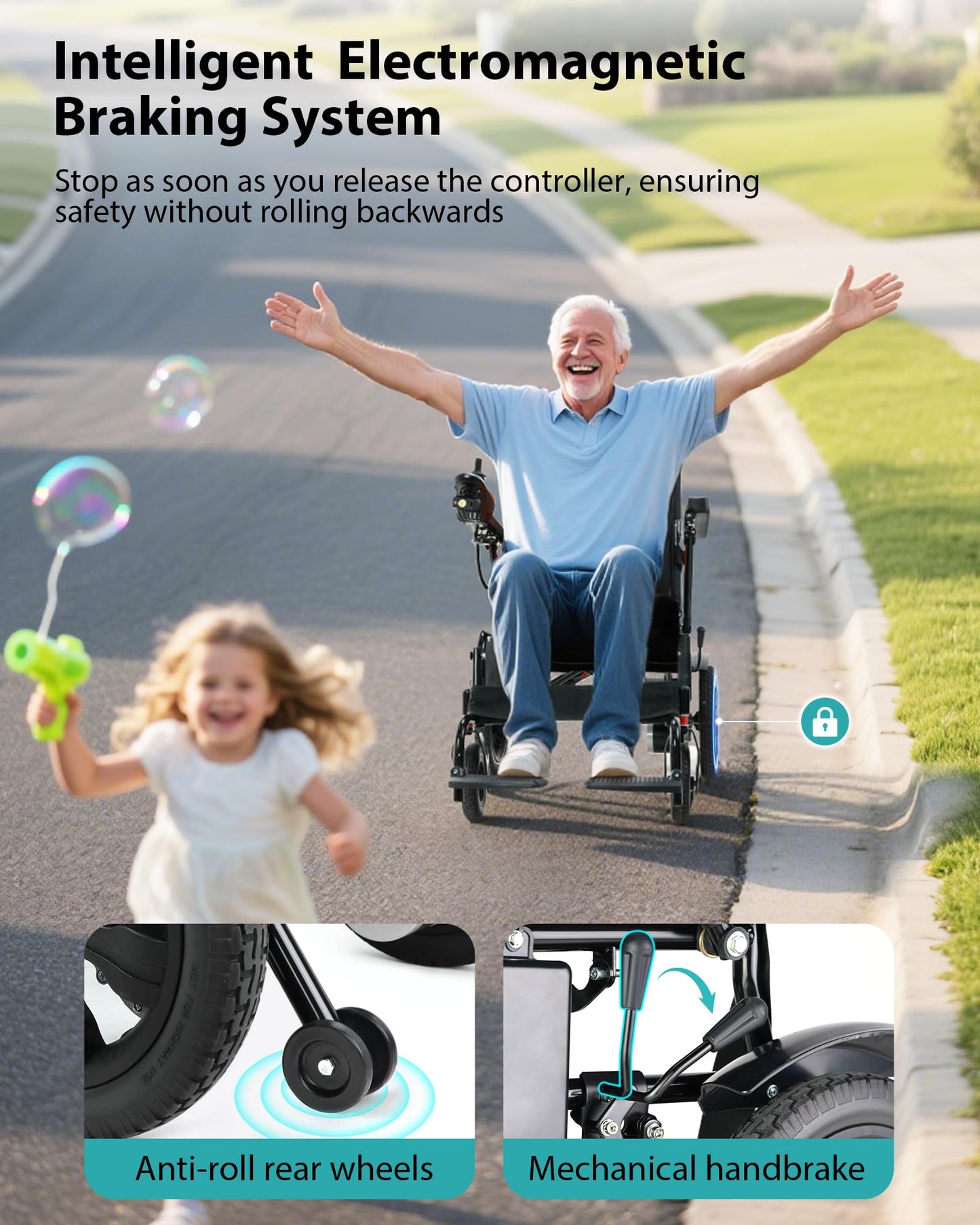 Goldseason 19" Wider Electric Wheelchair - 15 Miles Range, 330 lb Foldable Lightweight Motorized Wheelchair with Large Tire, 360W Power Wheelchair for Home/Outting/Travel(Grey)