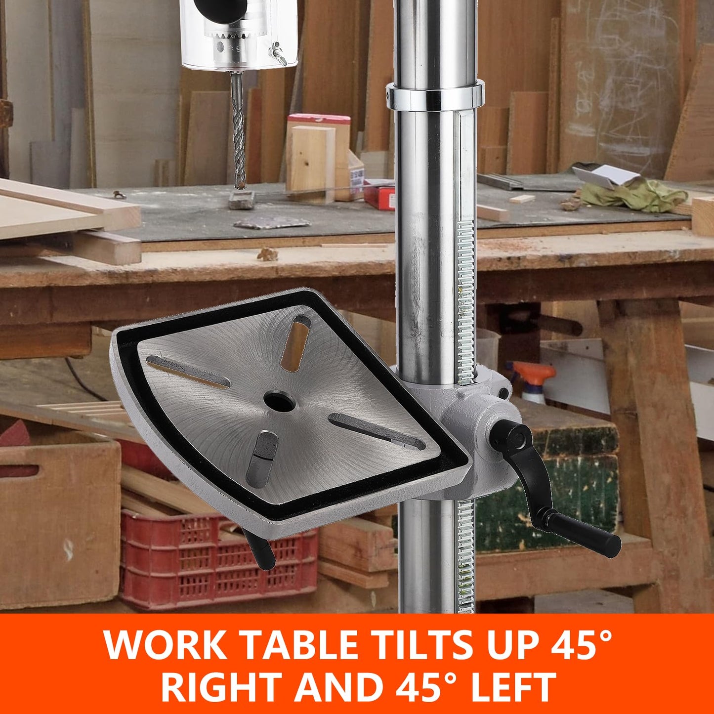 13 in Floor Drill Press, ExploreHorizon 7.5 Amp 120V Pure Copper Motor, 288-3084 RPM Variable Speed Cast Iron Bench Drill Press, 0-45° Tilting Worktable, Tabletop Drilling Machine for Wood Metal