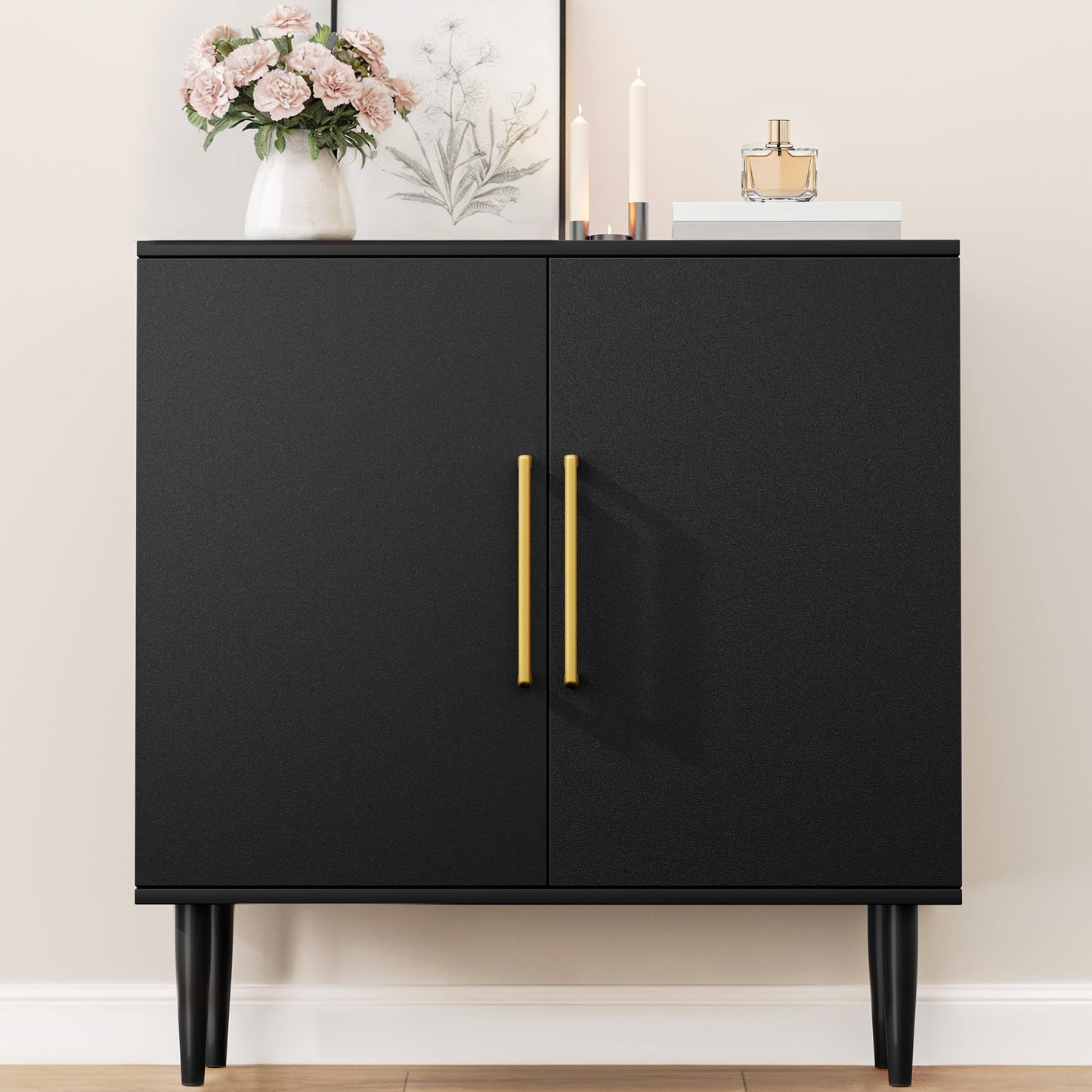 Vrullu Modern Storage Cabinet, Free Standing Buffet Cabinet, Black Sideboard and Buffet Storage, Wood Accent Furniture for Living Room, Hallway, Entryway, Dining Room (1, Black)