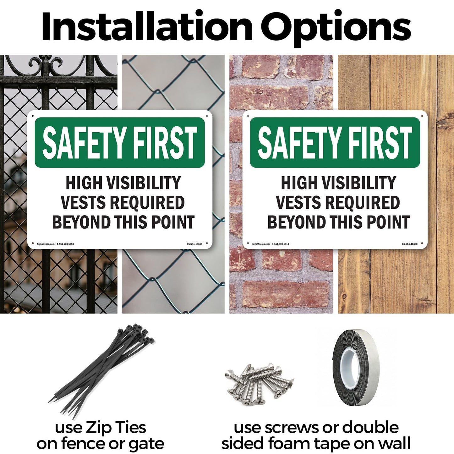 High Visibility Vests Required Beyond This Point OSHA SAFETY FIRST Rigid Plastic Sign 24 Inch x 18 Inch - 5 Pack