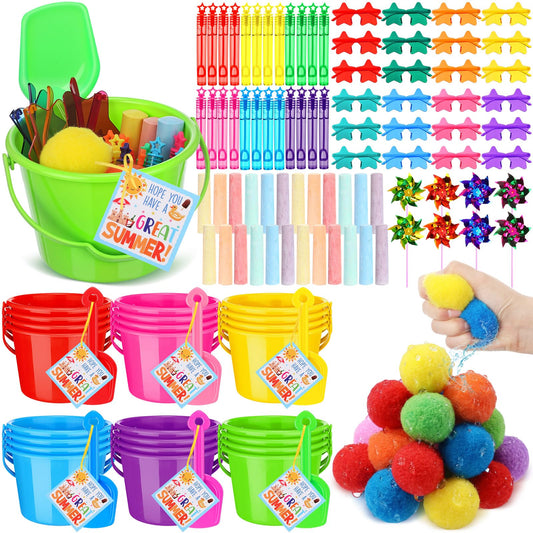 Chivao 192 Pcs Summer End of Year Student Gifts Bulk Pool Beach Party Favors Sand Bucket Shovels Bubble Wands Sunglasses Sidewalk for Classroom Summer Pool Toys Birthday Party Supplies
