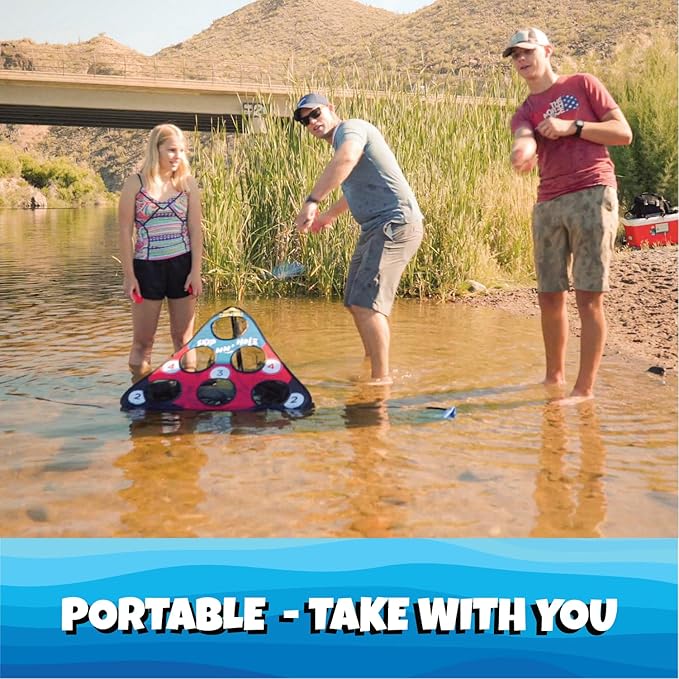 SKIP NN' HOLE Original Fun Stonne Skipping Meets Pool Cornhole Game Floating | for All Ages | Fun Swimming Pool Game for Adults and Family | Easy Setup, Durable, Portable Water and Lake Toy |