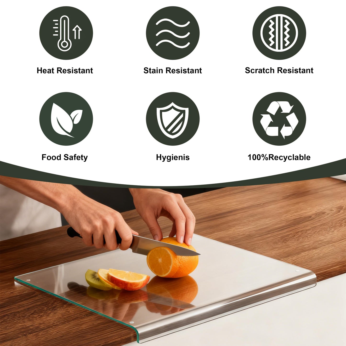 Clear Tempered Glass Cutting Board for kitchen with Counter Lip,Glass Chopping Board, Scratch-Resistant,Non-Slip (Clear)