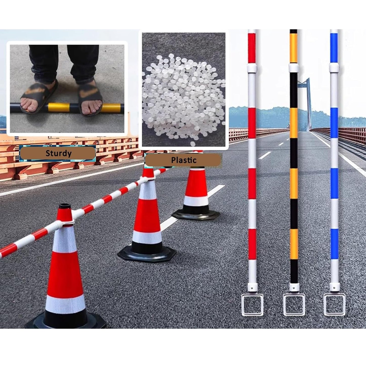 Heavy Duty Expandable Traffic Cone Bar, Adjustable 4.5-8 ft Retractable Safety Cone Barrier with Reflective Tape, Durable PVC Construction, 30PCS Red Traffic Control Set