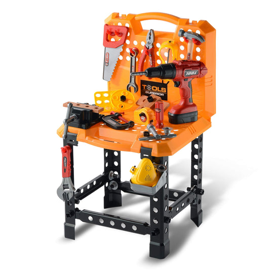 Toy Choi's 82pcs Kids Tool Bench Toy for Age 2-4 - Construction Kid Tool Set Toddler Workbench with Realistic Tools Electric Drill, Build a Tool Bench for Kids Ages 3-5 4-7