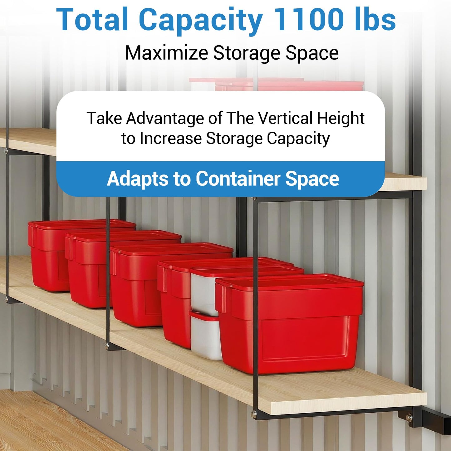 6 Pack Shipping Container Shelving Bracket, 3-Tier Black Power Coated Steel Brackets, 22"x60", 1100LBS Hanging Type Cargo Containers Storage Rack for Heavy Tools/Equipment