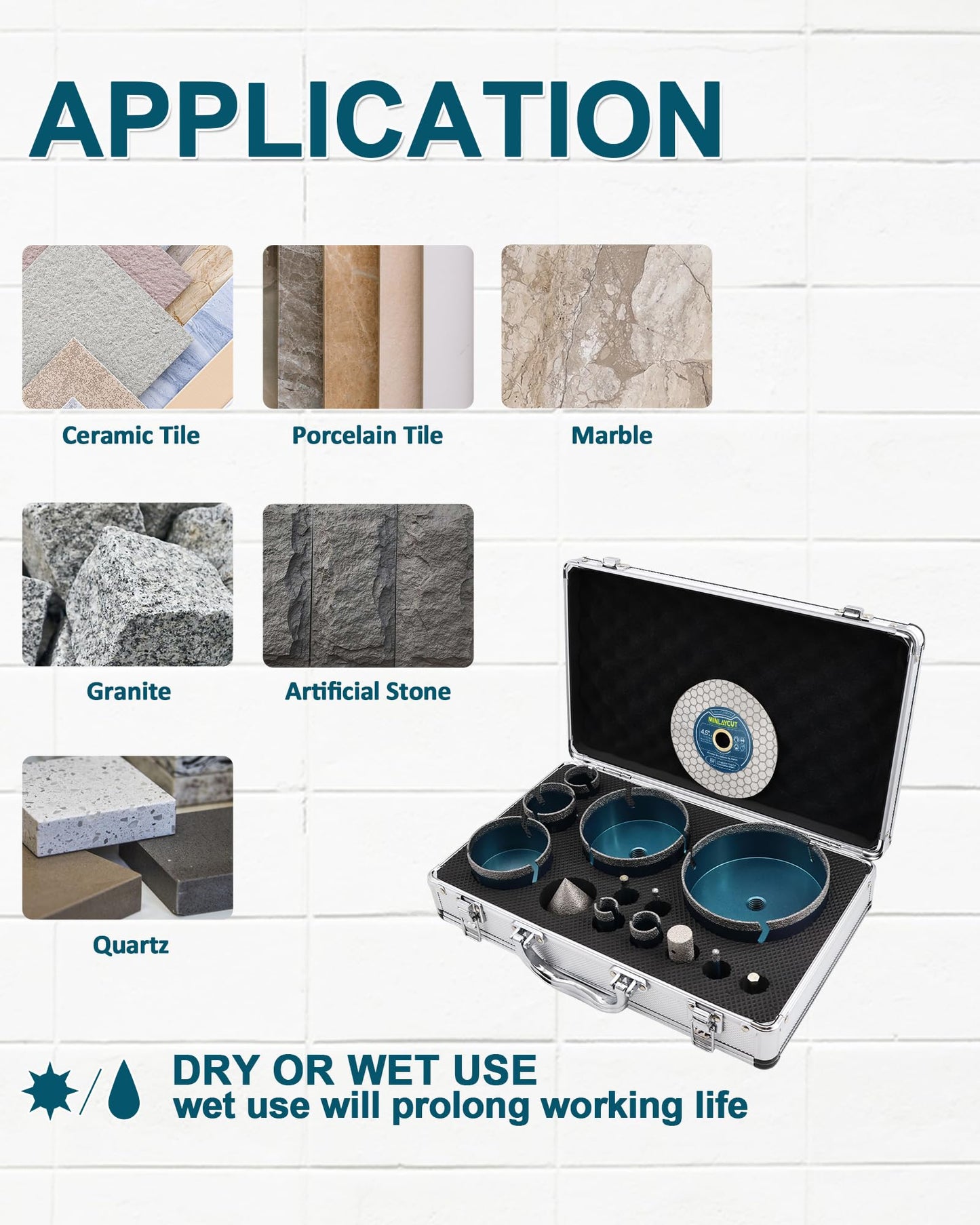 MINLAYCUT Tile Hole Saw Kit Diamond, 14-Piece Diamond Core Drill Bits 6/6/8/20/25/35/50/75/100/125mm+Tile Blade 115mm, Diamond Hole Saw for Porcelain Ceramic Marble Granite,5/8"-11 Thread