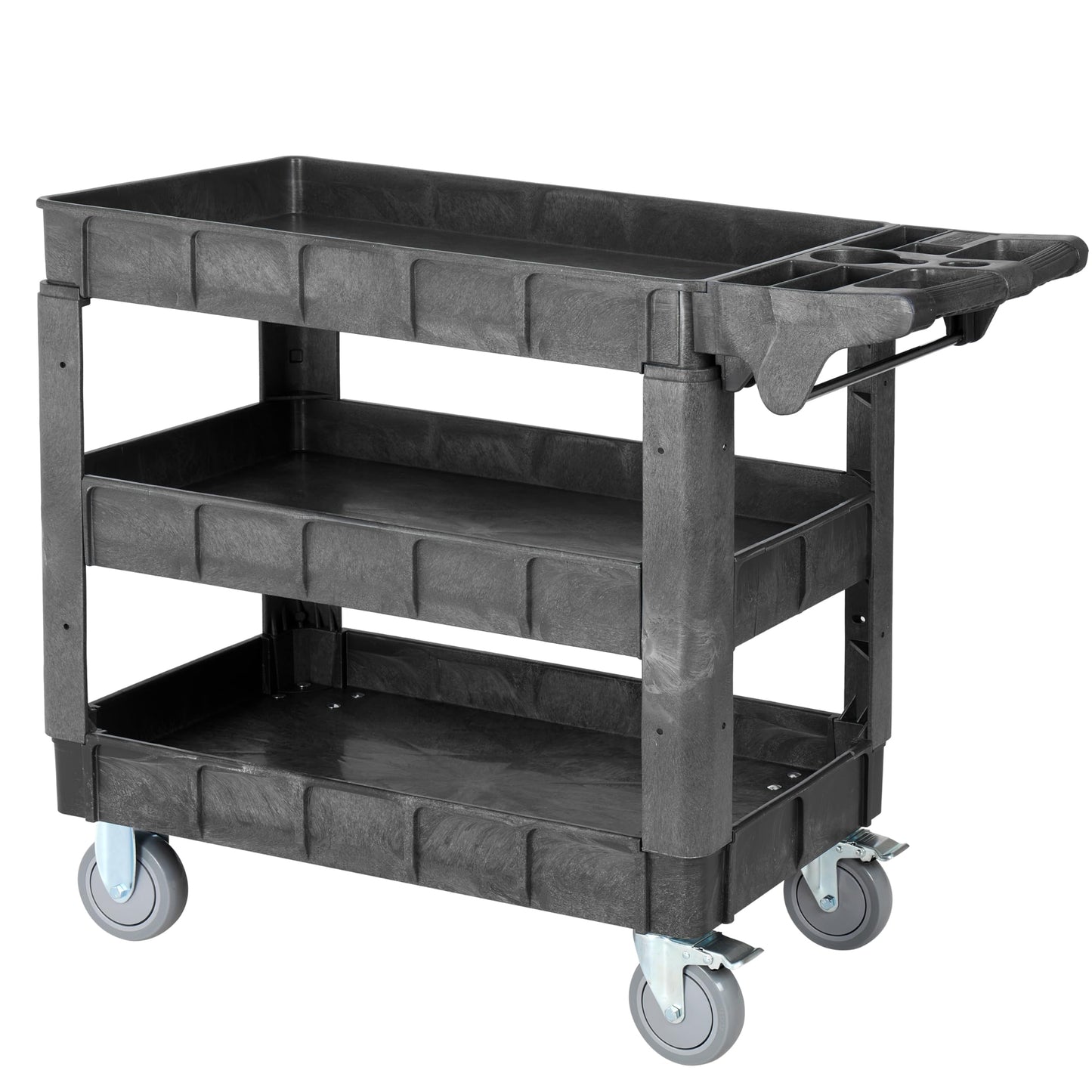 Finnhomy Commercial Grade 3‑Tier Heavy Duty Utility Service Cart 550 lbs Capacity 40.5" x 17.3" x 34.1" Rolling Cart with 5" Swivel Casters and Polypropylene Shelves, Dark Gray