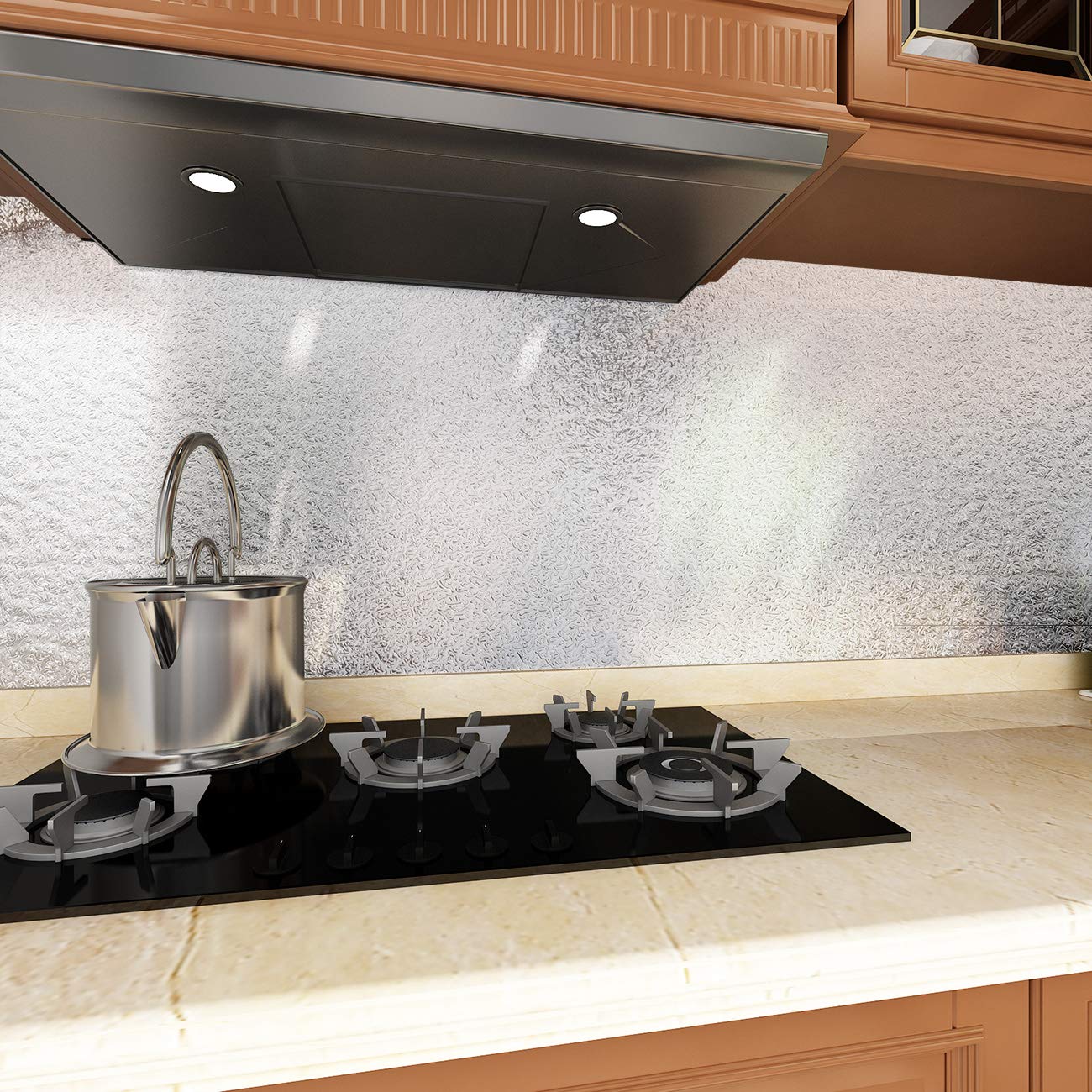 VEELIKE 15.74x354.33inches Kitchen Backsplash Wallpaper Peel and Stick Aluminum Foil Contact Paper Self Adhesive Oil-Proof Heat Resistant Wall Sticker for Countertop Drawer Liner Shelf Liner