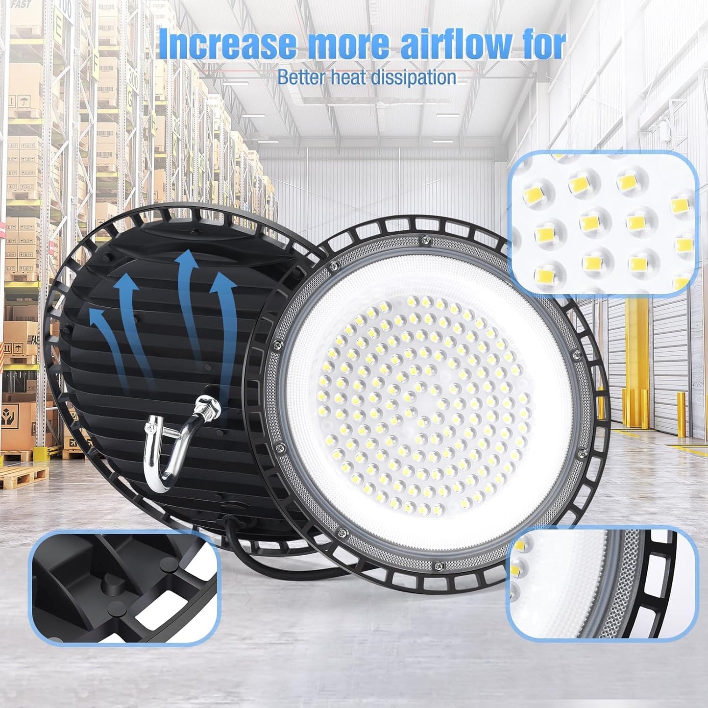 YANYCN 12 Pack 240W UFO LED High Bay Lights,120VAC IP66 Waterproof,40000LM 5000K Daylight, 1050W MH/HPS with Plug Commercial Bay Lighting for Barn,Gym,Factory,Warehouse,Shop,Workshop,Gym