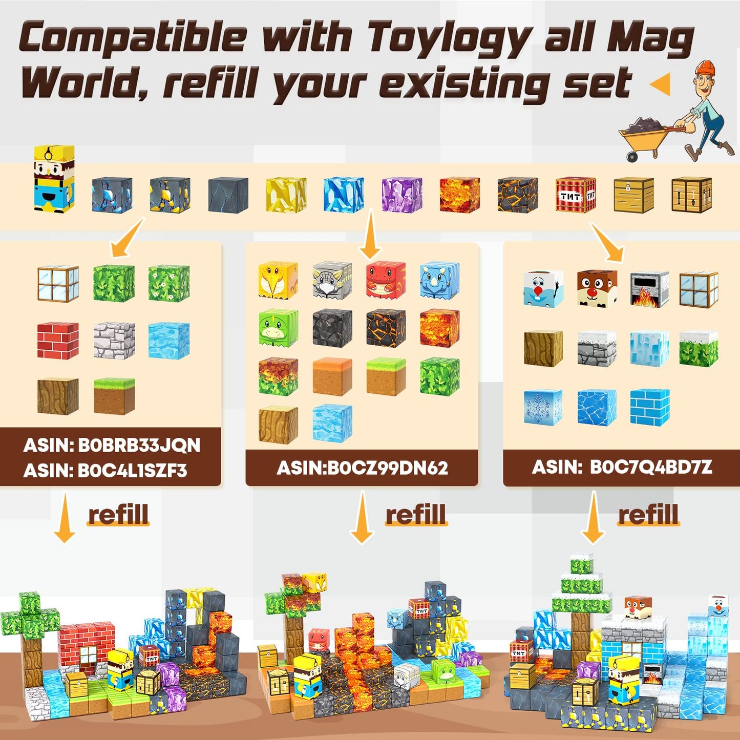 Magnetic Blocks-Build Mine Magnet World Pickaxe Edition Mine Pickaxe Caverns Kids Games Toddler Toys Magnetic Tiles for Boys & Girls Age 3-4 4-5 6-8, Sensory Outdoor Toys for Kids for 3+