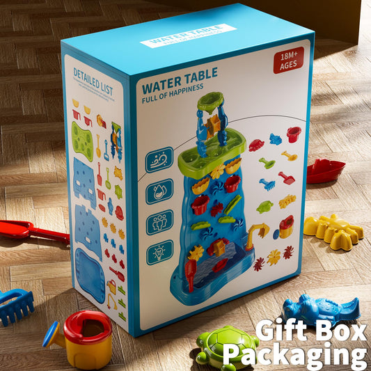 Water Table for Toddlers 1-3 Kids Ages 4-8, Double-Sided Waterfall Discovery Wall with Rich Activity Set, Summer Kids Outdoor Beach Sand Water Play Table Toys, Birthday Gifts for Boys Girls 18M+
