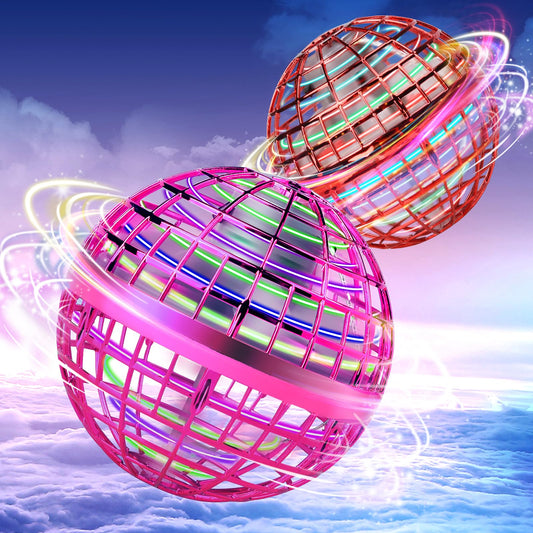 Vrainito Flying Orb Ball 2025 Upgrade, 2 Pack Hand-Controlled Flying Orb Toy, 360° Rotating Cosmic Globe Hover Ball for Kids (Purple + Red)