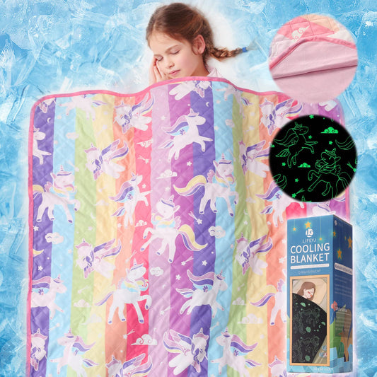 LIFEYJ Cooling Blankets for Hot Sleepers,Glow in The Dark Blanket Unicorns Gifts for Girls,Q-Max >0.4 Cool Blanket 1-10 Year Old Girl Gift,Girl Toy Age 6-8,Easter Gifts for Kids Birthday Gift Presents
