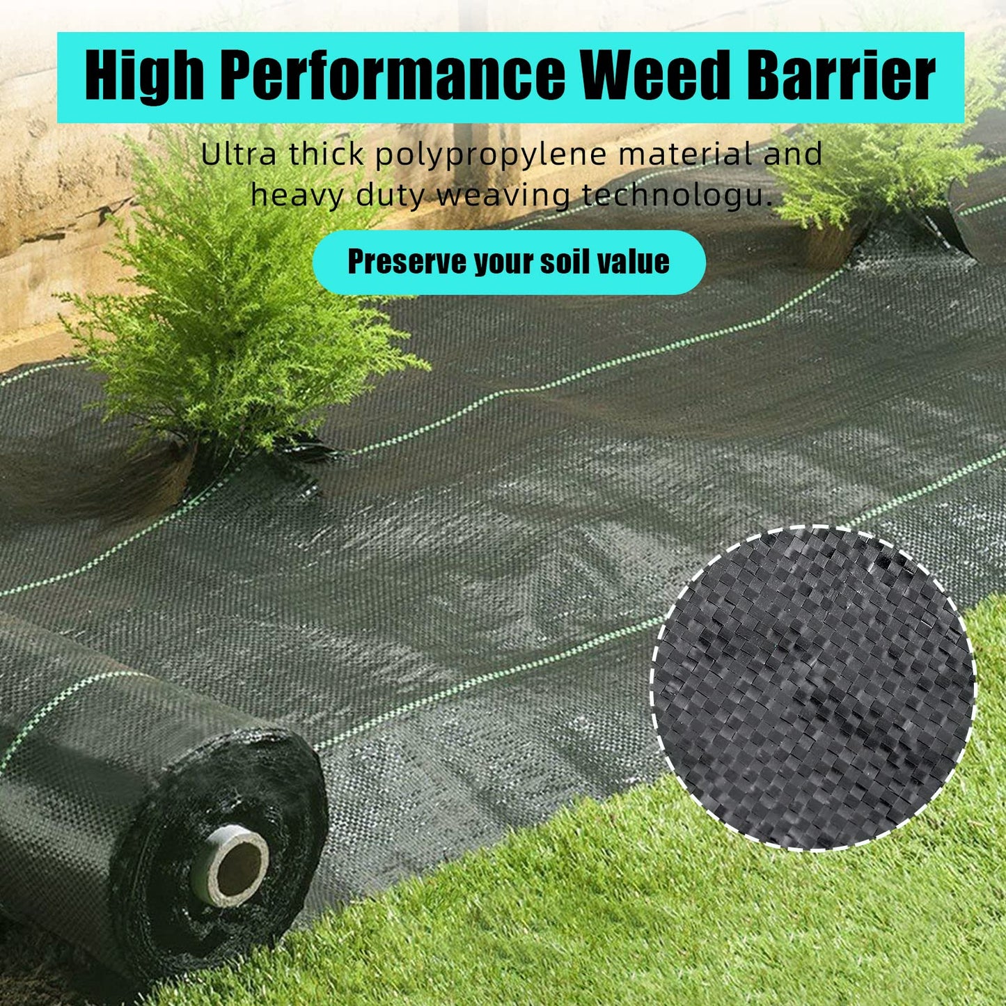 PeakPursuit 6ft x 300ft Premium Weed Barrier Landscape Fabric, 2.4 oz Heavy Duty, Weed Control Fabric, High Permeability, Good for Flower Bed, Driveway Fabric and Ground Cover