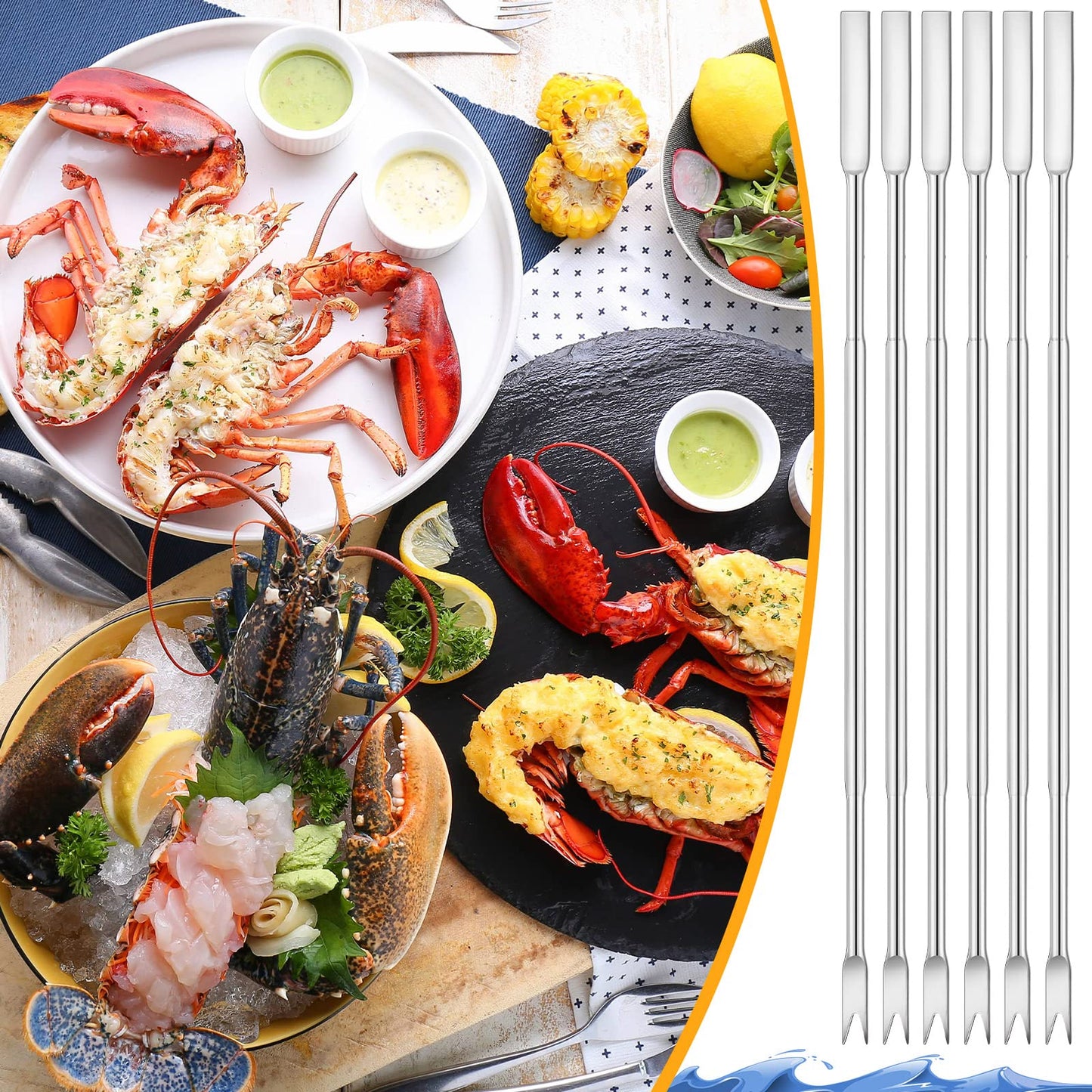 Yaomiao 100 Pcs Stainless Steel Seafood Forks Set Silver 6.8 Inch Crab Forks Seafood Tools Crab Legs Utensils Picks for Eating Lobster Leg Shrimp
