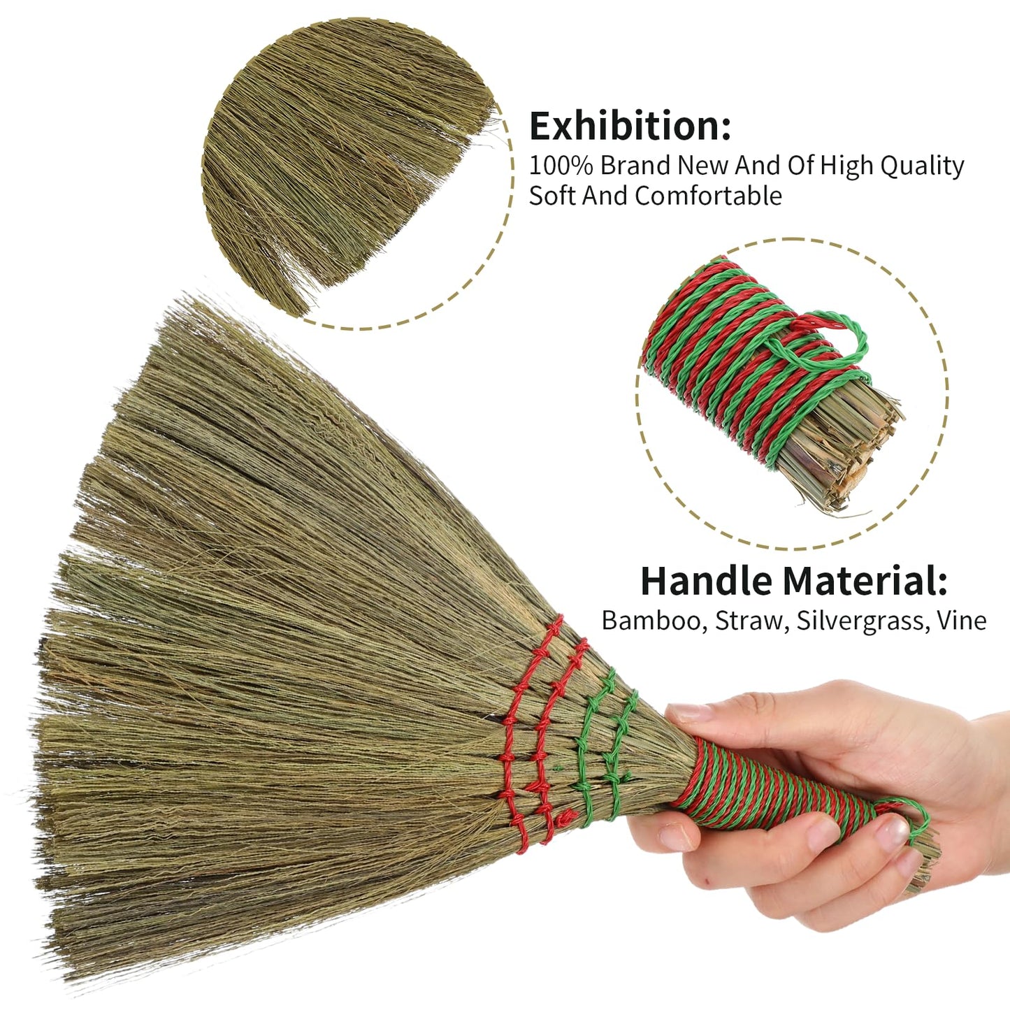 YBEATY Small Natural Whisk Broom Straw Soft Broomstick with Handle Sweeping Duster Cleaning Supplies for Cleaning Kitchens Offices Homes Computers